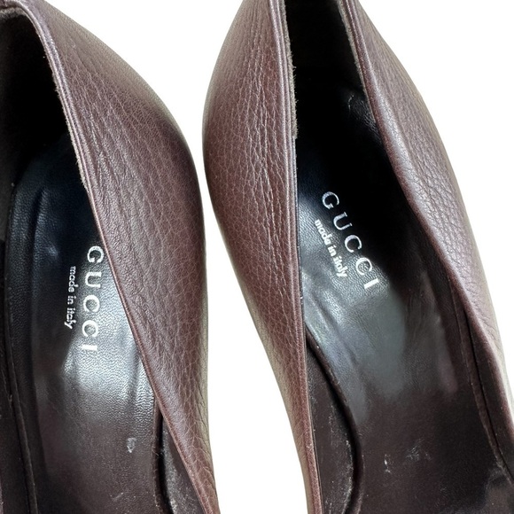 Vintage Gucci Brown Leather Horsebit Peep Toe Pumps Size 39 - Picture 7 of 12